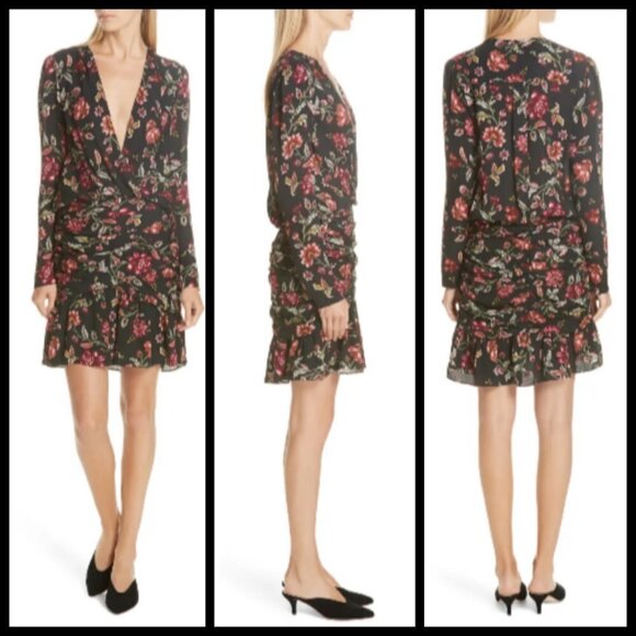 💕ALC💕 Haven Dress Ruched Floral Silk Mini Dress ~ Floral Print 0 NWT - Picture 6 of 16